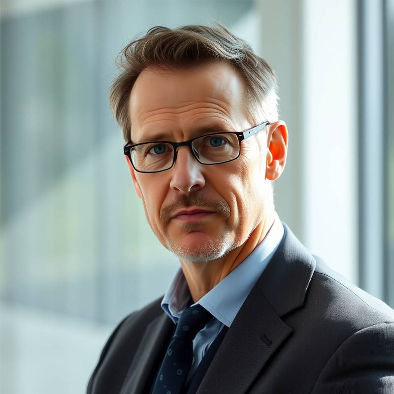 Foto van David de Ruiter, docent bij De Magische Planken, serieus kijkend met een professionele uitstraling.