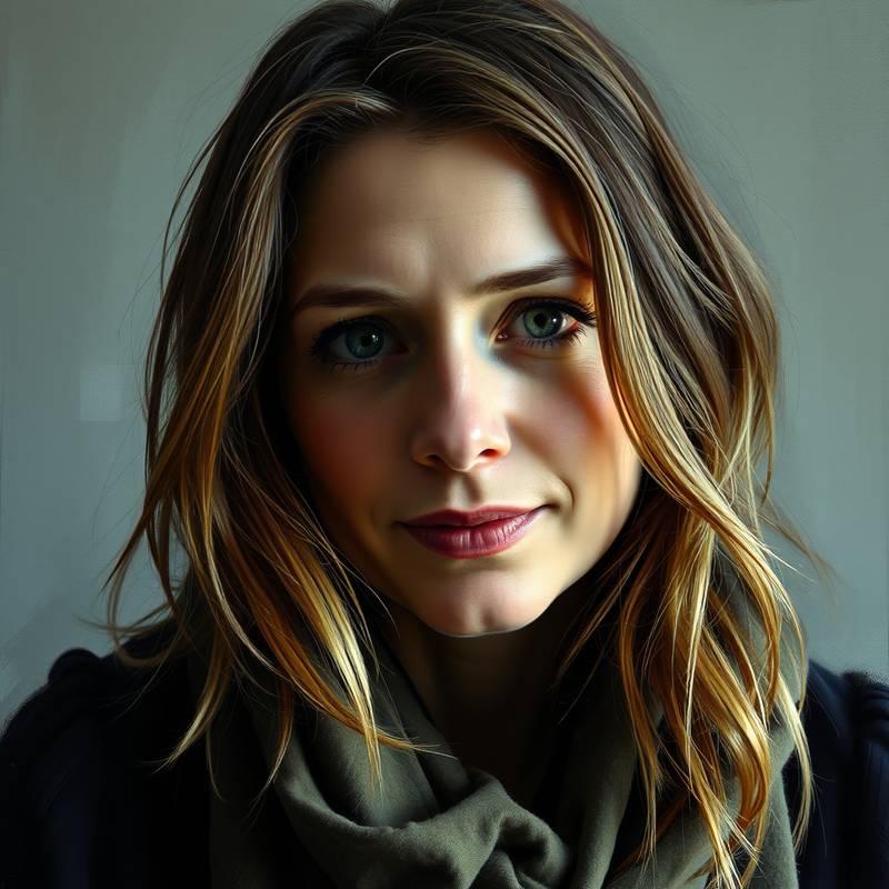 Foto van Sofie Janssen, docent bij De Magische Planken, met een expressieve blik en een artistieke uitstraling.